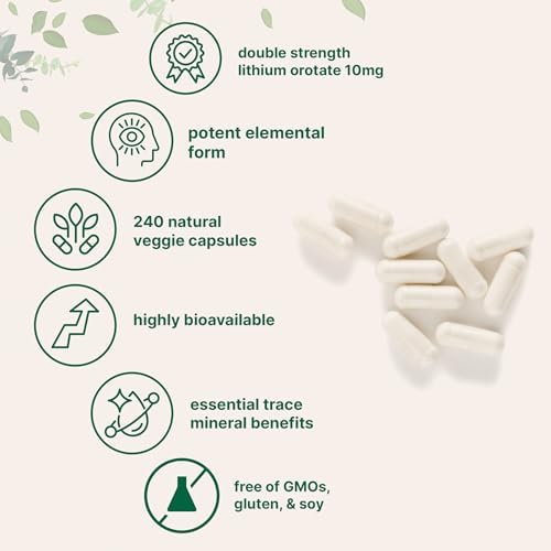 Lithium Orotate 10mg, 240 Cápsulas Veganas | 5mg por Cápsula | Mineral Traza de Alta Biodisponibilidad | Suplemento para el Cerebro y el Ánimo, Libre - imagen 3