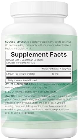 Lithium Orotate 10mg, 240 Cápsulas Veganas | 5mg por Cápsula | Mineral Traza de Alta Biodisponibilidad | Suplemento para el Cerebro y el Ánimo, Libre - imagen 6