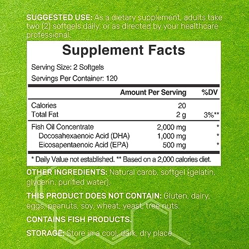 Suplementos de DHA | 240 Softgels, Sin Eructos, Sabor Limón, DHA 1000mg + EPA 500mg, Pescado Salvaje, Rico en Omega-3, Libre de Mercurio, No OGM, - imagen 2
