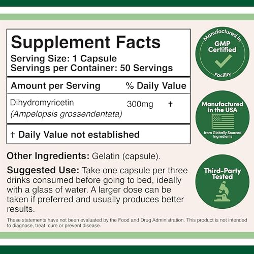 Dihidromiricetina (DHM) 50 Cápsulas, 300mg, Suplemento para el Hígado (Pruebas de Terceros) (DHM Depot) No GMO, Libre de Gluten (Desintoxicación y - imagen 2