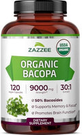 Zazzee Extracto de Bacopa Orgánico USDA 30:1, 50% Bacosidos, 120 Cápsulas Veganas, Suplemento Herbal para la Memoria y Cognición, Hecho en EE. UU. - imagen 1