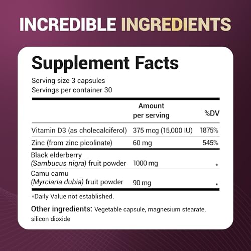 Cápsulas de Saúco Negro Dr. Berg (Apoyo Inmunológico Avanzado*) con 15,000 UI de Vitamina D, 60 mg de Zinc y 90 mg de Camu Camu - Suplemento - imagen 8
