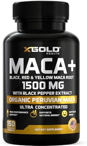 X Gold Health Maca Raíz 1500mg para Energía y Libido – Mezcla Orgánica de Maca Peruana Negra, Roja y Amarilla – Apoyo a Hormonas y Vitalidad para - imagen 1