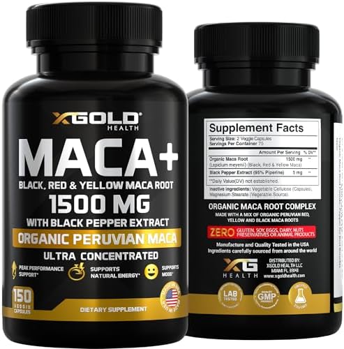 X Gold Health Maca Raíz 1500mg para Energía y Libido – Mezcla Orgánica de Maca Peruana Negra, Roja y Amarilla – Apoyo a Hormonas y Vitalidad para - imagen 7