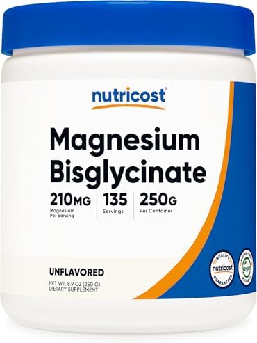 Nutricost Polvo de Bisglicinato de Magnesio (Sin Sabor, 250 Gramos) - Suplemento Vegano y No Transgénico - imagen 1