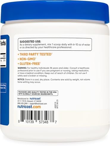 Nutricost Polvo de Bisglicinato de Magnesio (Sin Sabor, 250 Gramos) - Suplemento Vegano y No Transgénico - imagen 4