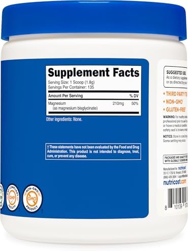 Nutricost Polvo de Bisglicinato de Magnesio (Sin Sabor, 250 Gramos) - Suplemento Vegano y No Transgénico - imagen 5