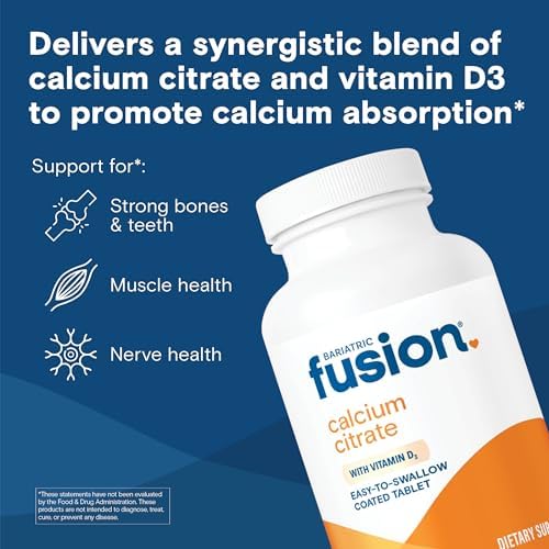 Tabletas de Calcio Citrato No Masticables Bariatric Fusion con Vitamina D3 | Suplemento de Calcio de 600 mg Fácil de Tragar | 180 Tabletas - imagen 2
