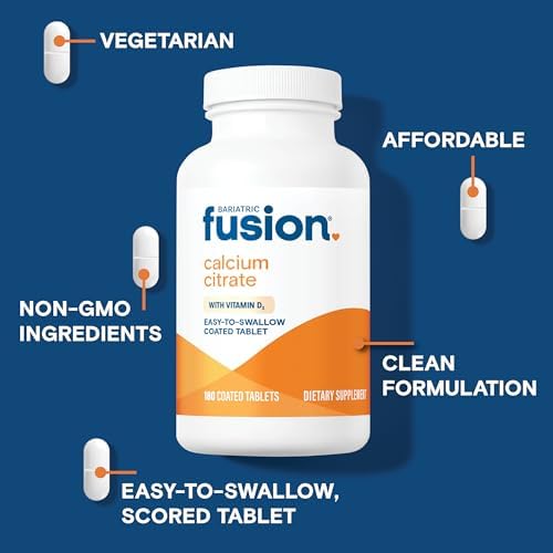 Tabletas de Calcio Citrato No Masticables Bariatric Fusion con Vitamina D3 | Suplemento de Calcio de 600 mg Fácil de Tragar | 180 Tabletas - imagen 3