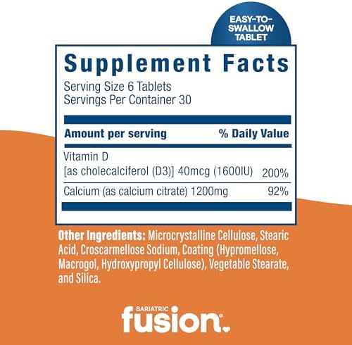 Tabletas de Calcio Citrato No Masticables Bariatric Fusion con Vitamina D3 | Suplemento de Calcio de 600 mg Fácil de Tragar | 180 Tabletas - imagen 4