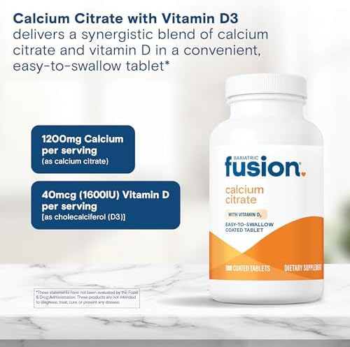 Tabletas de Calcio Citrato No Masticables Bariatric Fusion con Vitamina D3 | Suplemento de Calcio de 600 mg Fácil de Tragar | 180 Tabletas - imagen 5