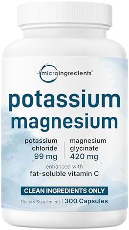 Suplemento de Potasio Puro con Magnesio Glicinato, 300 Cápsulas | Enriquecido con Vitamina C Liposoluble | Complejo Mineral Electrolito de Cloruro + - imagen 1