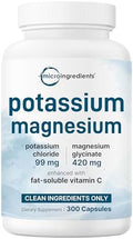 Suplemento de Potasio Puro con Magnesio Glicinato, 300 Cápsulas | Enriquecido con Vitamina C Liposoluble | Complejo Mineral Electrolito de Cloruro + - imagen 1