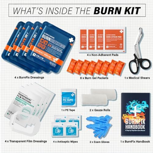 Kit de Quemaduras EVERLIT con Vendaje Estéril Impermeable | 30 Piezas de Suministros de ros Auxilios: Gel para Quemaduras, Apósitos No Adherentes, - imagen 2