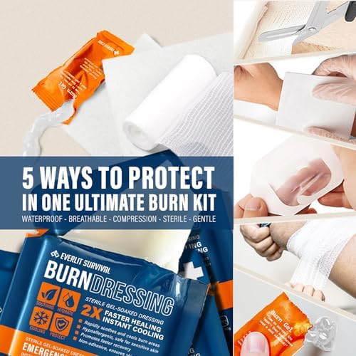 Kit de Quemaduras EVERLIT con Vendaje Estéril Impermeable | 30 Piezas de Suministros de ros Auxilios: Gel para Quemaduras, Apósitos No Adherentes, - imagen 4