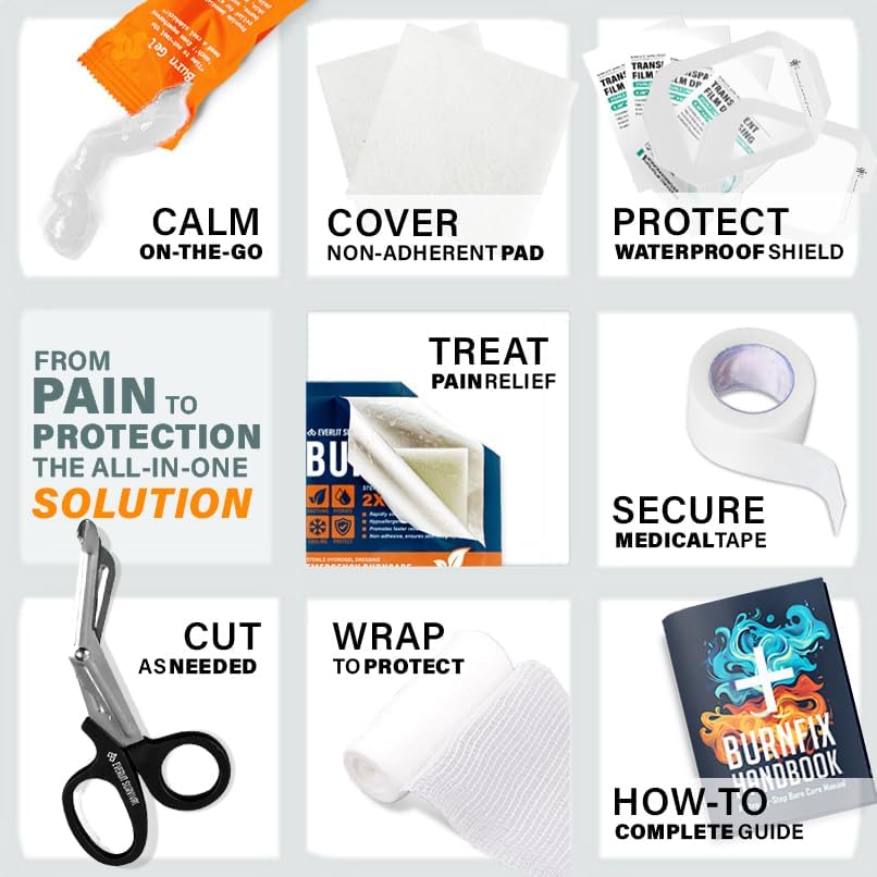 Kit de Quemaduras EVERLIT con Vendaje Estéril Impermeable | 30 Piezas de Suministros de ros Auxilios: Gel para Quemaduras, Apósitos No Adherentes, - imagen 5