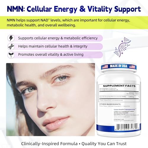 Suplemento de NMN 1000mg por porción, 99.9% Puro Nicotinamida Mononucleótido, Apoyo NAD+ para Energía Celular y Envejecimiento Saludable, 60 Cápsulas - imagen 7