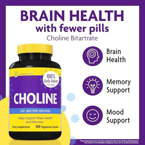 Suplemento de Colina InnovixLabs 550 mg, Colina Bitartrato Pura para Memoria y Concentración, Apoya la Función Hepática y Claridad Mental, 50 Días, - imagen 2