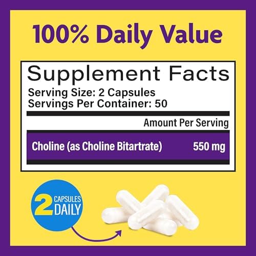 Suplemento de Colina InnovixLabs 550 mg, Colina Bitartrato Pura para Memoria y Concentración, Apoya la Función Hepática y Claridad Mental, 50 Días, - imagen 3