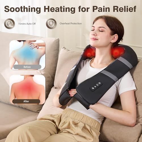 Masajeador de Cuello con Calor - Masajeador de Espalda y Cuello para Alivio del Dolor, Almohada de Masaje Shiatsu, Regalos para Papá en el Día del - imagen 3
