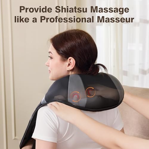 Masajeador de Cuello con Calor - Masajeador de Espalda y Cuello para Alivio del Dolor, Almohada de Masaje Shiatsu, Regalos para Papá en el Día del - imagen 4
