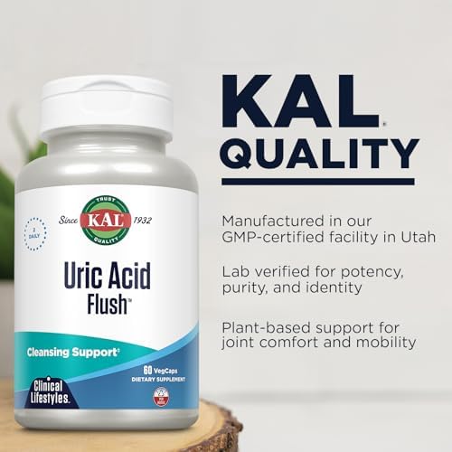 KAL Uric Acid Flush, Suplemento para la Salud Articular con Extracto de Cereza Ácida, Semilla de Apio y Cúrcuma, 30 Porciones, 60 VegCaps - imagen 4