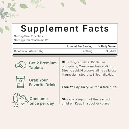 Riboflavina Micro Ingredients 400mg, 240 Mini Tabletas | Suplemento Esencial de Vitamina B2 | Vitaminas B para Energía | Fáciles de Tragar, No GMO - imagen 2