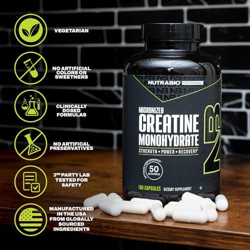 Creatina Monohidratada Micronizada en Cápsulas NutraBio, Suplemento para Aumentar Energía Muscular, Recuperación y Fuerza - Apta para Keto y Kosher - imagen 6
