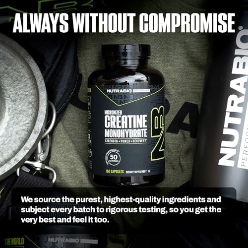 Creatina Monohidratada Micronizada en Cápsulas NutraBio, Suplemento para Aumentar Energía Muscular, Recuperación y Fuerza - Apta para Keto y Kosher - imagen 8