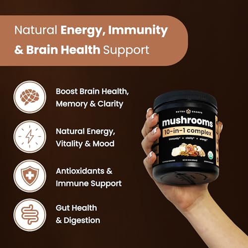 NutraChamps Polvo Orgánico de Hongos - Complejo 10 en 1 - Suplemento en Polvo para Memoria, Concentración y Apoyo Inmunológico - 227g - imagen 3
