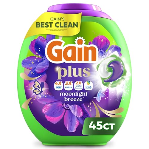 Gain Plus Flings Cápsulas de Detergente Líquido para Ropa, Mejor Limpieza de Gain, Paquetes Todo en Uno, Aroma Brisa Nocturna, 45 Piezas - imagen 3