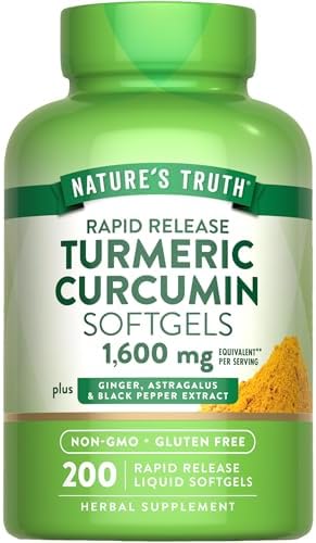 Suplemento Complejo de Cúrcuma y Curcumina de Nature's Truth | con Extracto de Pimienta Negra, Jengibre y Astrágalo | 200 Cápsulas Blandas de - imagen 1