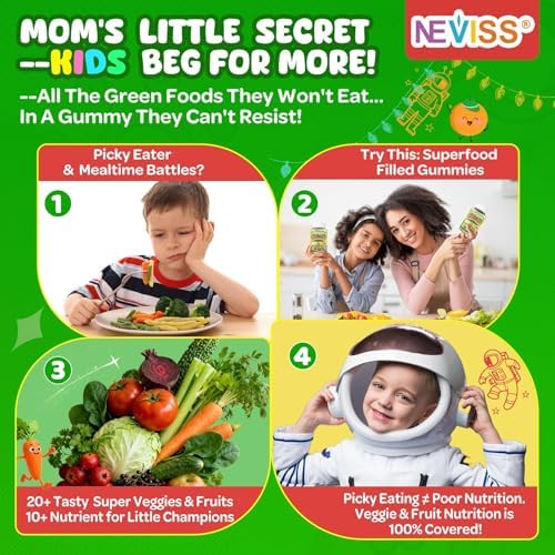 Multivitamínico NEVISS para Niños y Adolescentes de 4 a 17 Años con Hierro, Omega 3 y D3K2, Gominolas Orgánicas de Superalimentos, Sin Azúcar - imagen 3