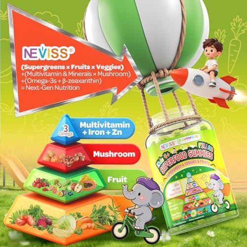 Multivitamínico NEVISS para Niños y Adolescentes de 4 a 17 Años con Hierro, Omega 3 y D3K2, Gominolas Orgánicas de Superalimentos, Sin Azúcar - imagen 4