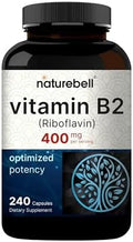 NatureBell Vitamina B2 (Riboflavina) 400mg - 240 Cápsulas - Suplemento para Energía, Piel y Salud Celular - Sin OGM y Libre de Gluten - Fácil - imagen 1