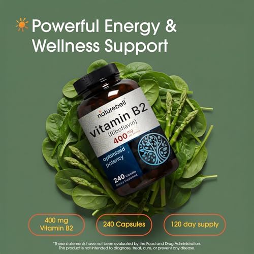 NatureBell Vitamina B2 (Riboflavina) 400mg - 240 Cápsulas - Suplemento para Energía, Piel y Salud Celular - Sin OGM y Libre de Gluten - Fácil - imagen 2