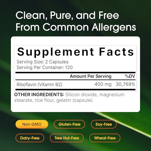 NatureBell Vitamina B2 (Riboflavina) 400mg - 240 Cápsulas - Suplemento para Energía, Piel y Salud Celular - Sin OGM y Libre de Gluten - Fácil - imagen 3