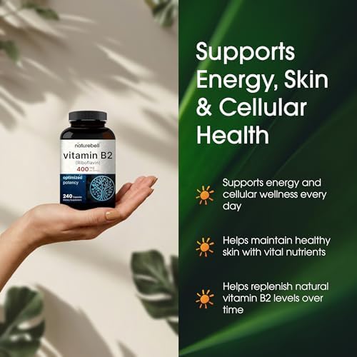 NatureBell Vitamina B2 (Riboflavina) 400mg - 240 Cápsulas - Suplemento para Energía, Piel y Salud Celular - Sin OGM y Libre de Gluten - Fácil - imagen 4