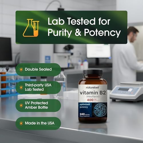 NatureBell Vitamina B2 (Riboflavina) 400mg - 240 Cápsulas - Suplemento para Energía, Piel y Salud Celular - Sin OGM y Libre de Gluten - Fácil - imagen 5