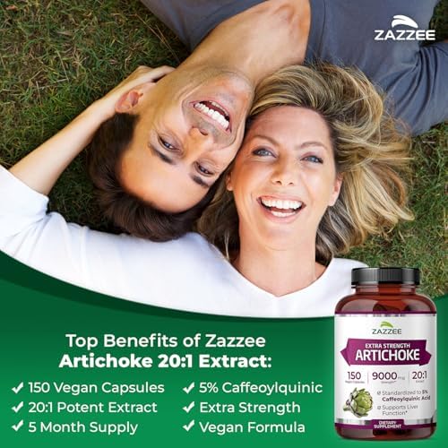 Zazzee Extracto de Alcachofa Extra Fuerte 20:1, 5% Ácido Caffeoilquínico, 150 Cápsulas Veganas, Suplemento Digestivo y Detox de Hígado, No GMO, Hecho - imagen 3