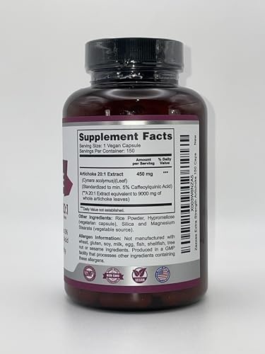 Zazzee Extracto de Alcachofa Extra Fuerte 20:1, 5% Ácido Caffeoilquínico, 150 Cápsulas Veganas, Suplemento Digestivo y Detox de Hígado, No GMO, Hecho - imagen 8