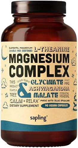 Suplemento de Complejo de Glicinato de Magnesio - Magnesio Glicinato Quelado con Malato, Ashwagandha Orgánica, L-teanina y Espirulina Azul - Alta - imagen 1
