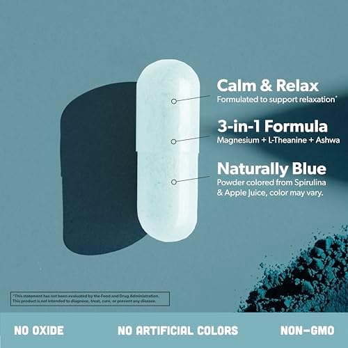 Suplemento de Complejo de Glicinato de Magnesio - Magnesio Glicinato Quelado con Malato, Ashwagandha Orgánica, L-teanina y Espirulina Azul - Alta - imagen 3
