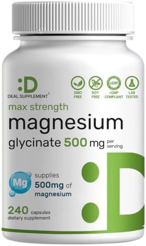 Magnesio Glycinate Max Strength 500mg por Porción, 240 Cápsulas | 100% Quelado para Fácil Absorción | Suplemento Esencial para Músculos, Sueño y - imagen 1