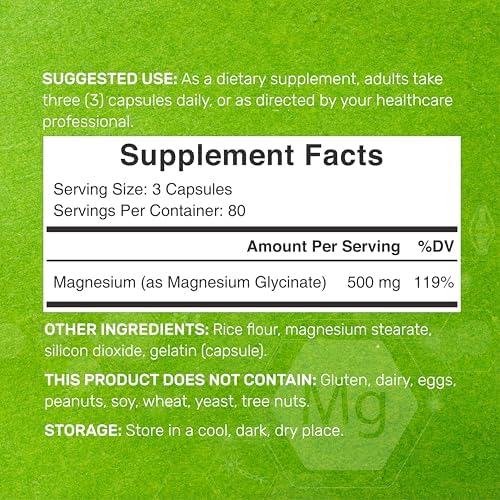 Magnesio Glycinate Max Strength 500mg por Porción, 240 Cápsulas | 100% Quelado para Fácil Absorción | Suplemento Esencial para Músculos, Sueño y - imagen 2