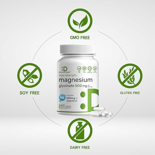 Magnesio Glycinate Max Strength 500mg por Porción, 240 Cápsulas | 100% Quelado para Fácil Absorción | Suplemento Esencial para Músculos, Sueño y - imagen 3