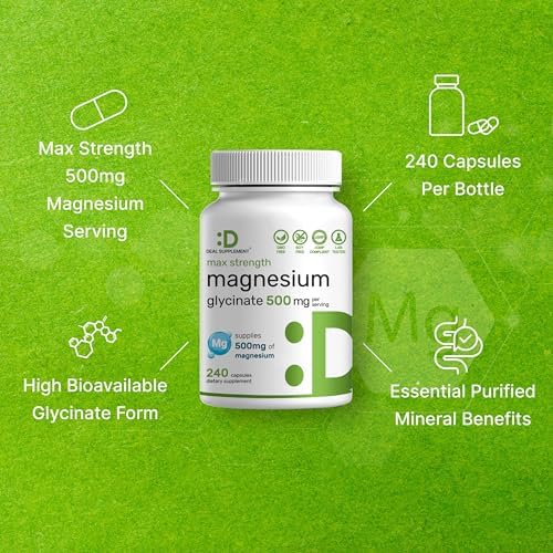 Magnesio Glycinate Max Strength 500mg por Porción, 240 Cápsulas | 100% Quelado para Fácil Absorción | Suplemento Esencial para Músculos, Sueño y - imagen 4