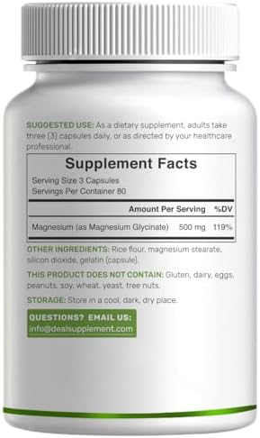 Magnesio Glycinate Max Strength 500mg por Porción, 240 Cápsulas | 100% Quelado para Fácil Absorción | Suplemento Esencial para Músculos, Sueño y - imagen 6