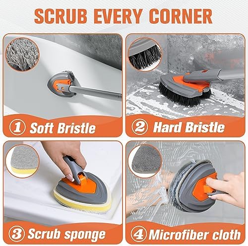 Eazer Cepillo de Baño 4 en 1 con Mango Largo - Cepillo Versátil para Ducha y Limpieza Eficiente de Baños - imagen 3