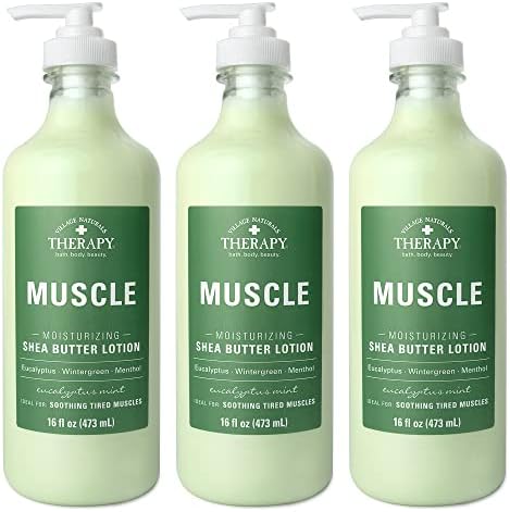 Loción de Manteca de Karité Village Naturals Therapy para Músculos, Aroma de Eucalipto y Menta, 16 fl oz, Paquete de 3 - imagen 1